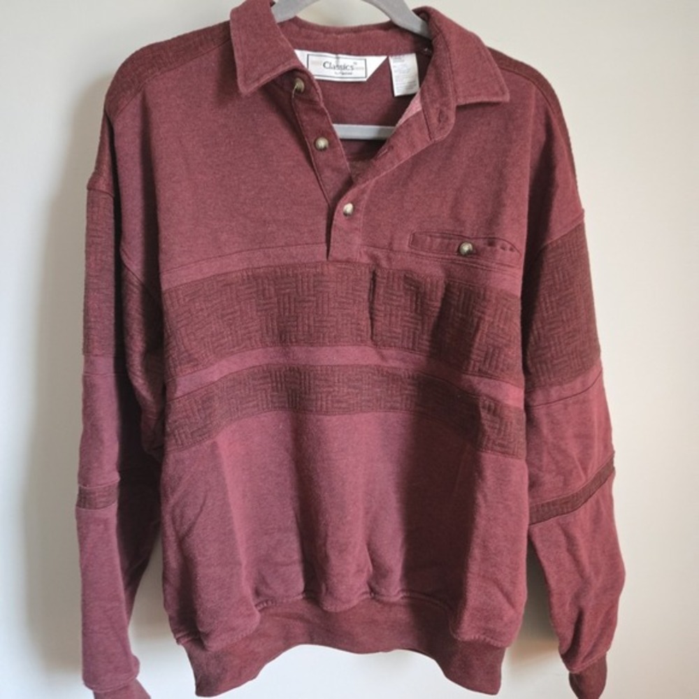 Classics by Palmland‎ Sweater Pullover Quarter Button Mens L Large Maroon Preppy